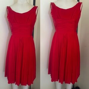 Vibrant Red Velvet and Silk Chiffon 1950s Christmas Cocktail dress with bow